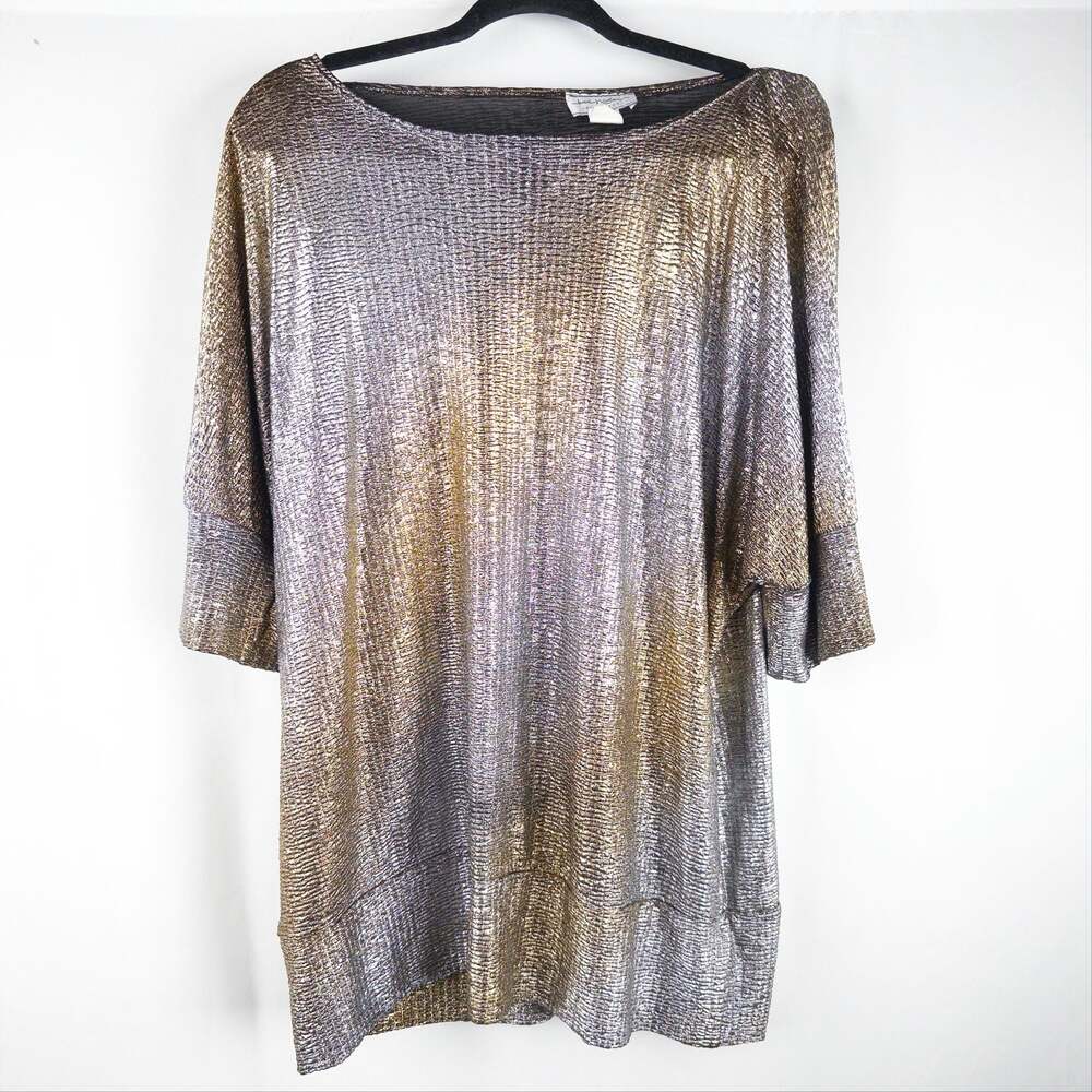 Jamie Nicole Collection Metallic Gold and Silver Dolman Sleeve Tunic Top